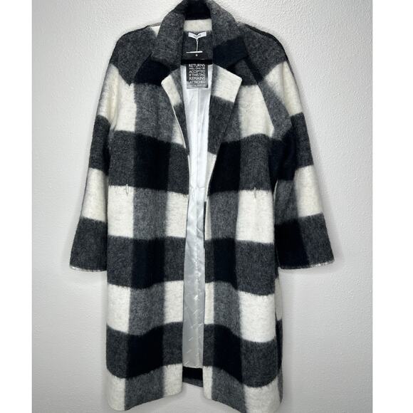 NWT Ganni McKinney Wool in Egret Black & Cream Check Belted Jacket 40 / 10 - Picture 4 of 16